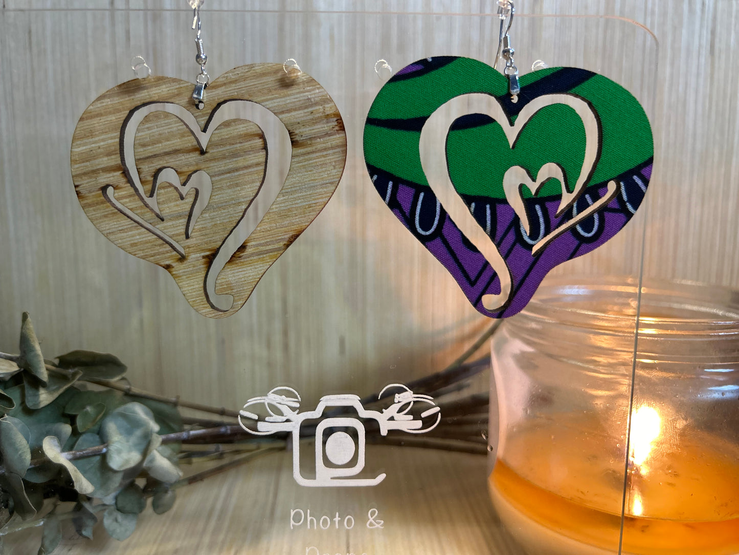 COLOR-107 Large Size Lightweight Wooden Heart Design Earrings Hypoallergenic Statement Piece (Approximately 80mm)