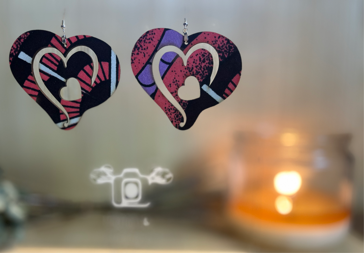 COLOR-408 Large Size Lightweight Wooden Heart Design Earrings Hypoallergenic Statement Piece (Approximately 80mm)