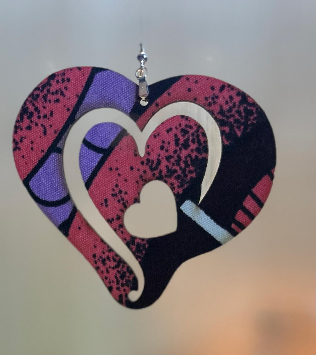 COLOR-408 Large Size Lightweight Wooden Heart Design Earrings Hypoallergenic Statement Piece (Approximately 80mm)