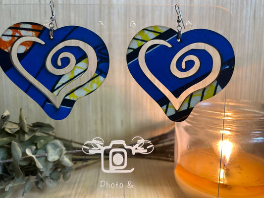 COLOR-430 Large Size Lightweight Wooden Heart Design Earrings Hypoallergenic Statement Piece (Approximately 80mm)