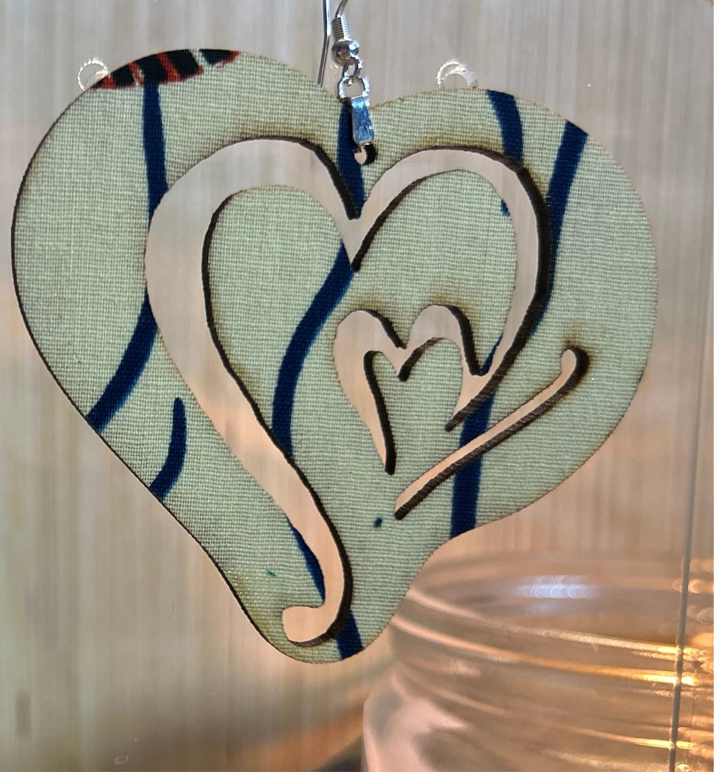 COLOR-429 Large Size Lightweight Wooden Heart Design Earrings Hypoallergenic Statement Piece (Approximately 80mm)