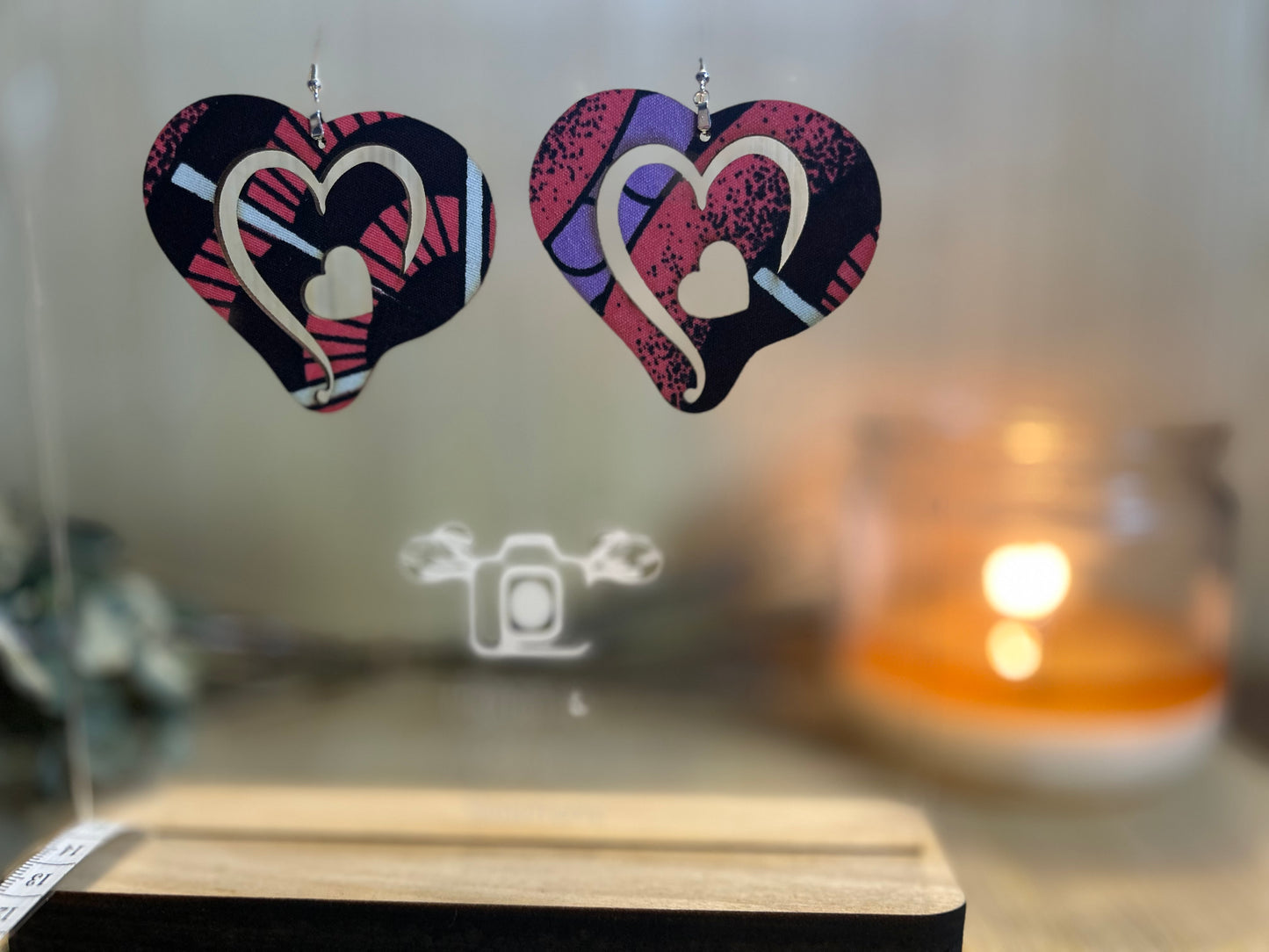 COLOR-250 Large Size Lightweight Wooden Heart Design Earrings Hypoallergenic Statement Piece (Approximately 80mm)