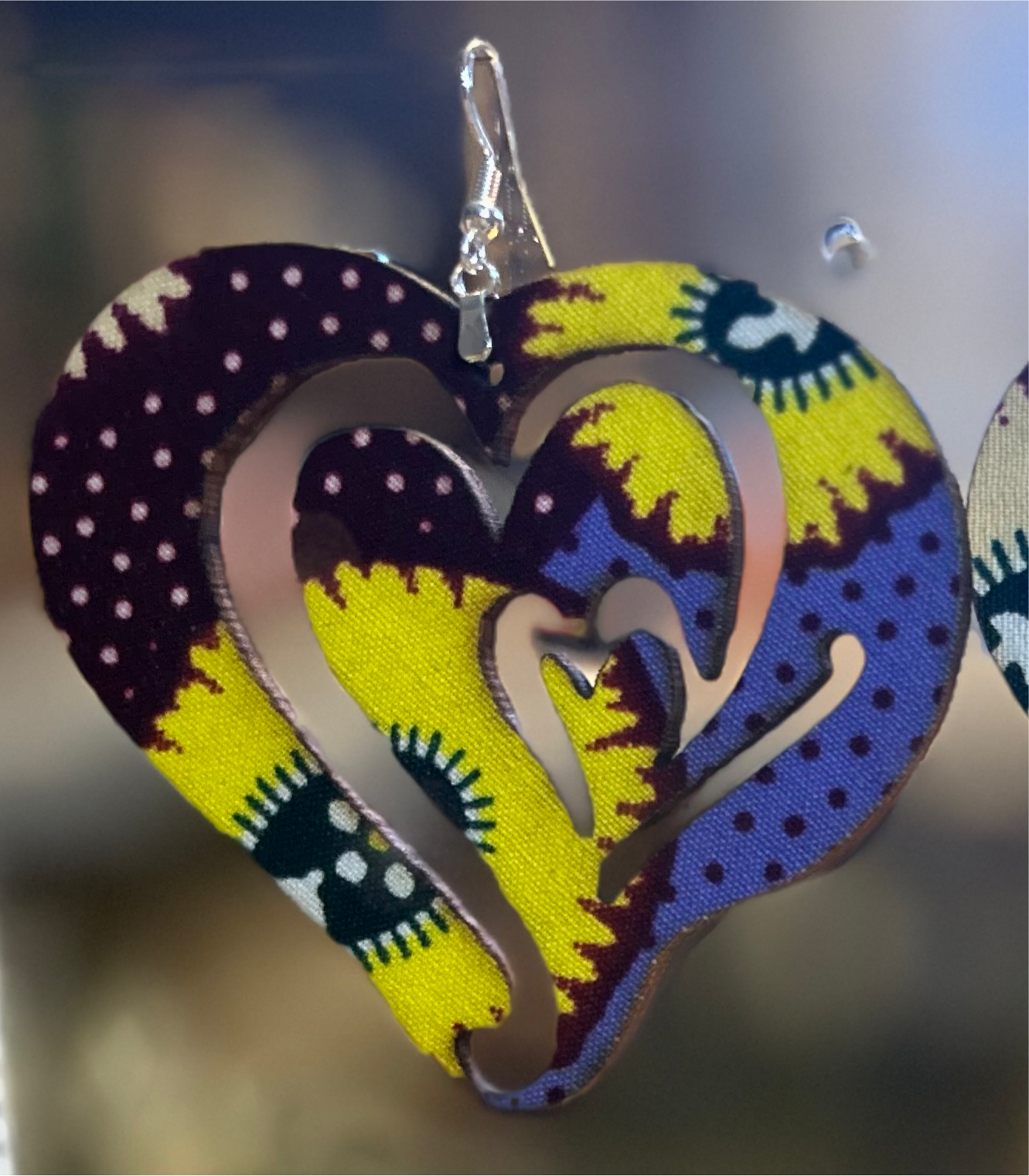 COLOR-246 Large Size Lightweight Wooden Heart Design Earrings Hypoallergenic Statement Piece (Approximately 80mm)