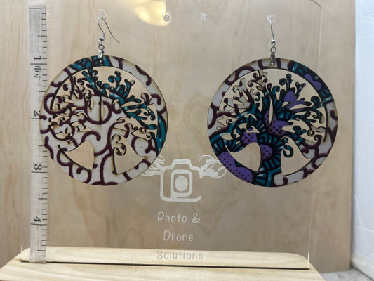 COLOR-17 Large Size Lightweight Wooden Tree Design Earrings Hypoallergenic Statement Piece (Approximately 80mm)